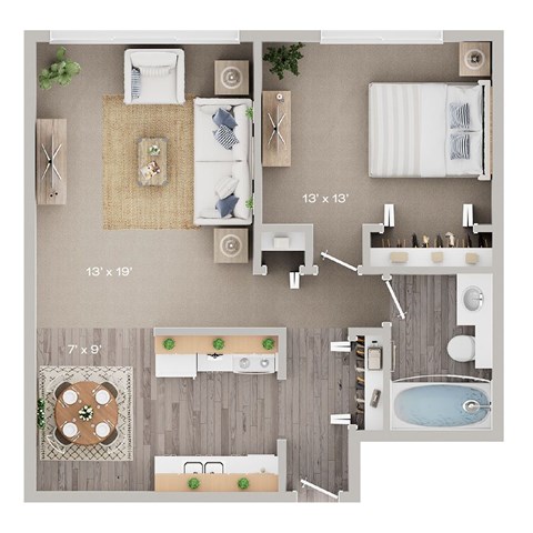 1 Bedroom Small 685 sqft.